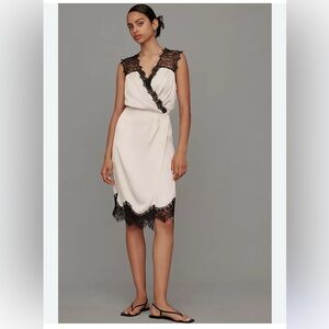 NWT Anthropologie Sleeveless V-Neck Lace Wrap Midi Dress | Neutral Blush | Small